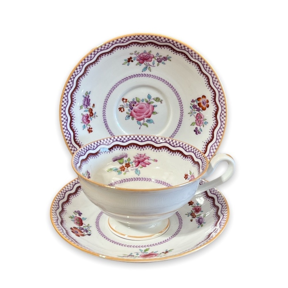 Spode Copeland England China Teacup and Two‎ Saucers Replacement Floral